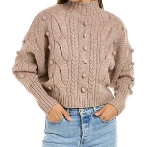 Blank NYC Bare With Me Mockneck Tan Cable Knit Sweater
